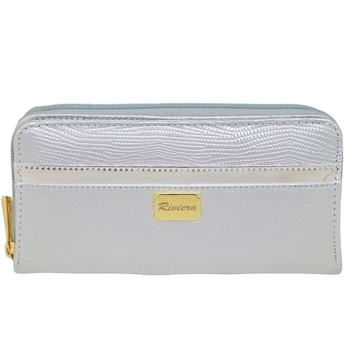 RIVIERA - Billetera de muejr Cuero Natural Genuino Plata