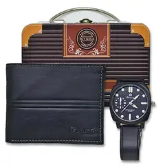 RIVIERA - Pack Billetera-Reloj 100 Cuero Natural Genuino