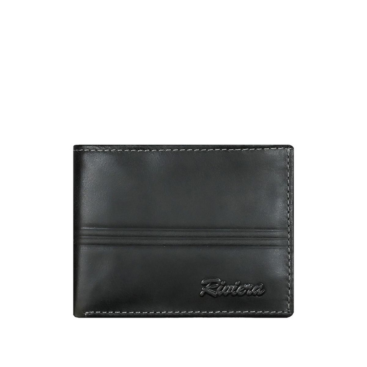 RIVIERA - Pack Billetera-Reloj  Cuero Genuino Negro Riviera