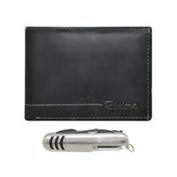 Pack de hombre Billetera-Cortapluma Cuero Genuino Negro