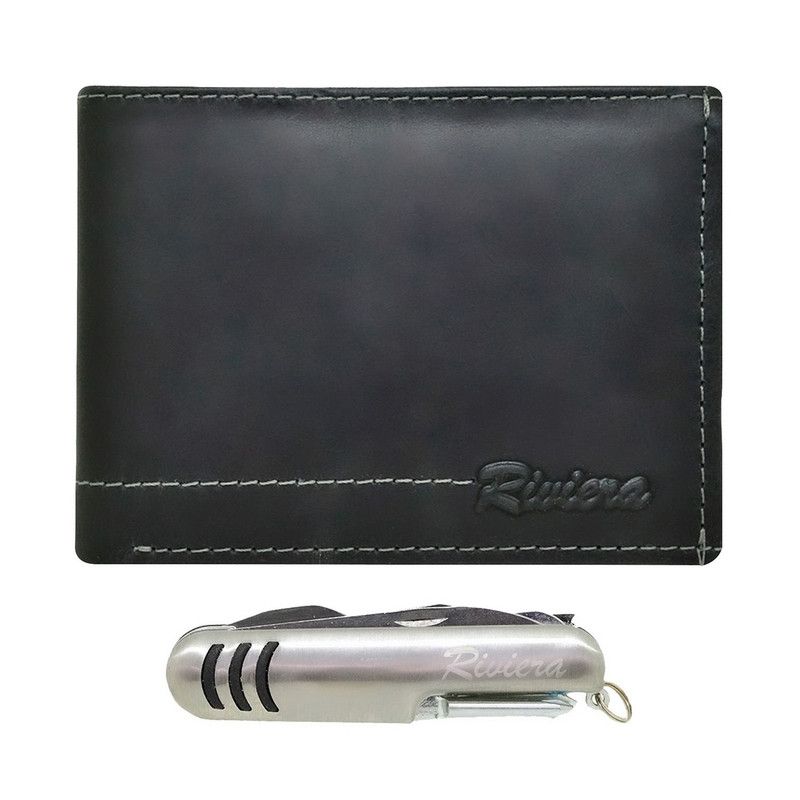 RIVIERA - Pack de hombre  Billetera-Cortapluma Cuero Genuino Riviera