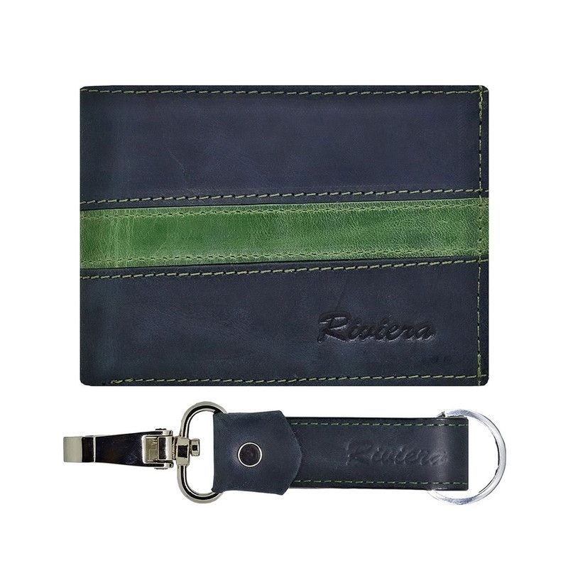 RIVIERA - Pack Billetera-Llavero de hombre Cuero natural negro verde  Riviera