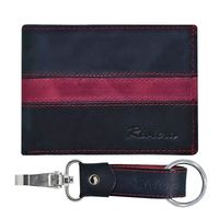 Pack Billetera-Llavero de hombre Cuero Negro-Vinotinto