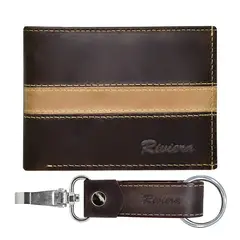 RIVIERA - Pack Billetera-Llavero de hombre Cuero natural