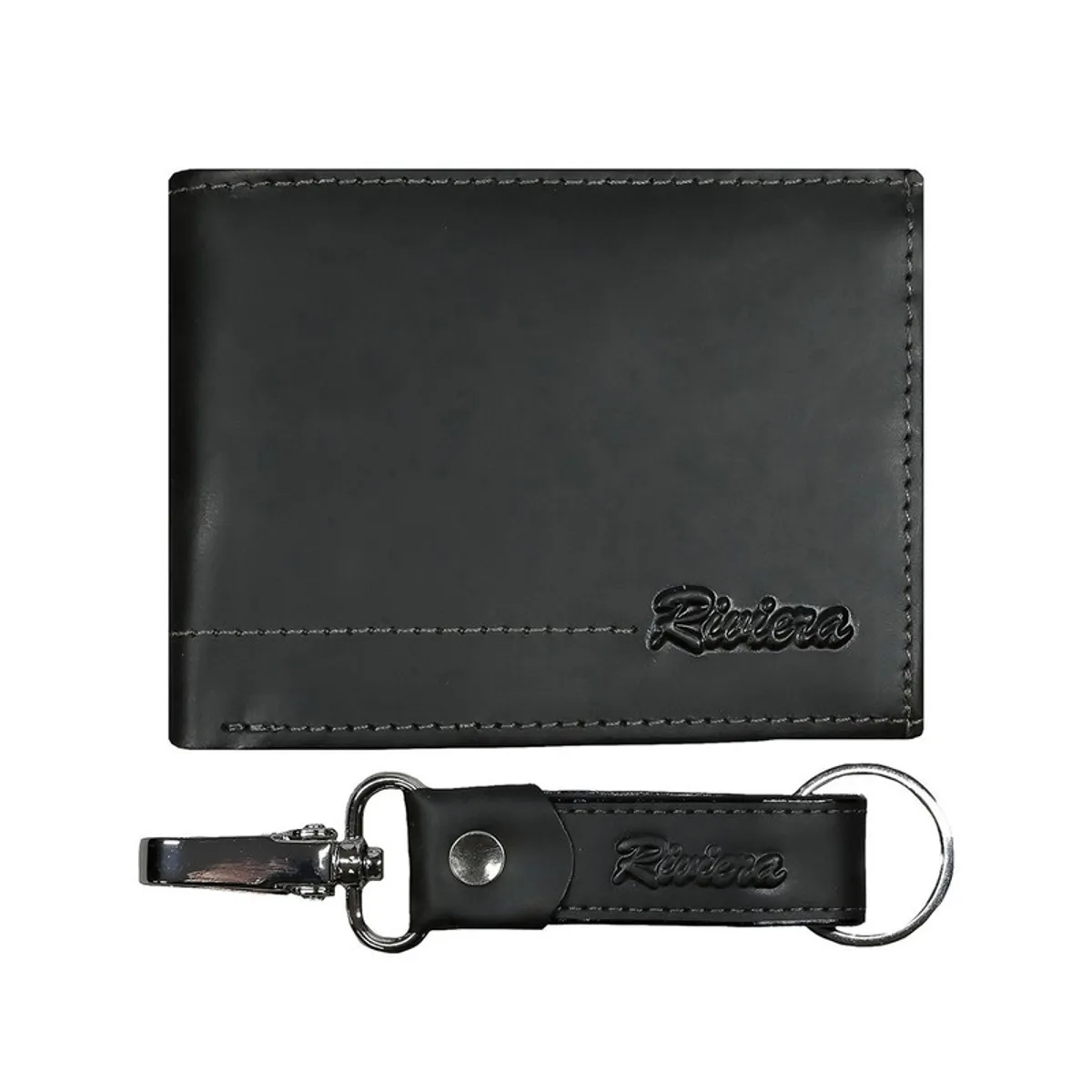 RIVIERA - Pack Billetera-Llavero de hombre  Cuero natural negro  Riviera