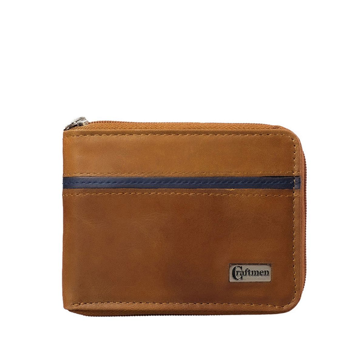 CRAFTMEN - Billetera Hombre con cierre 100% cuero natural  Café Azul Craftmen