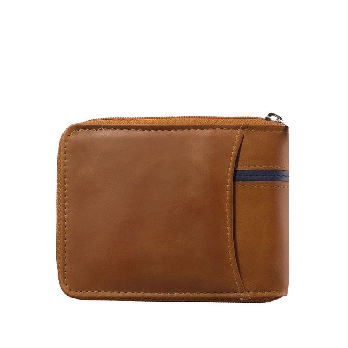 CRAFTMEN - Billetera Hombre con cierre 100% cuero natural  Café Azul Craftmen
