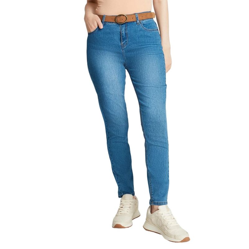 CURVI - Skinny Jeans Azul Claro Con Cinturón