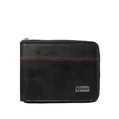 CRAFTMEN - Billetera Hombre con cierre 100% cuero natural Negro