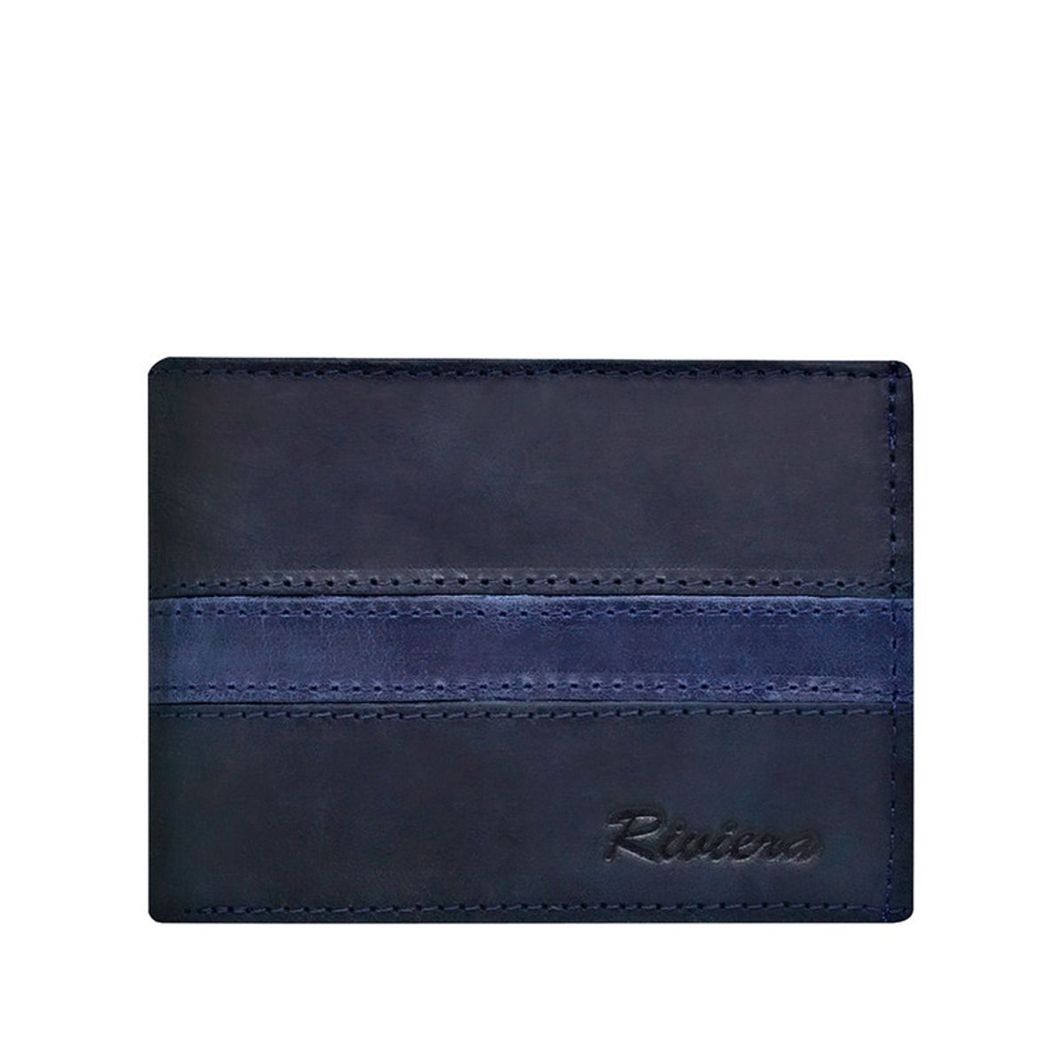 RIVIERA - Pack Billetera-Llavero de hombre Cuero natural negro azul  Riviera