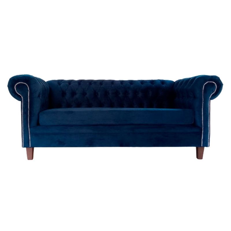 MUEBLERIA LATINA - SOFA FELPA 3 CUERPOS CHESTERFIELD CAPITONE BRABANTE AZUL