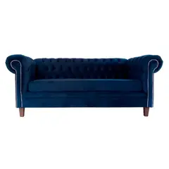 MUEBLERIA LATINA - SOFA FELPA 3 CUERPOS CHESTERFIELD CAPITONE BRABANTE AZUL