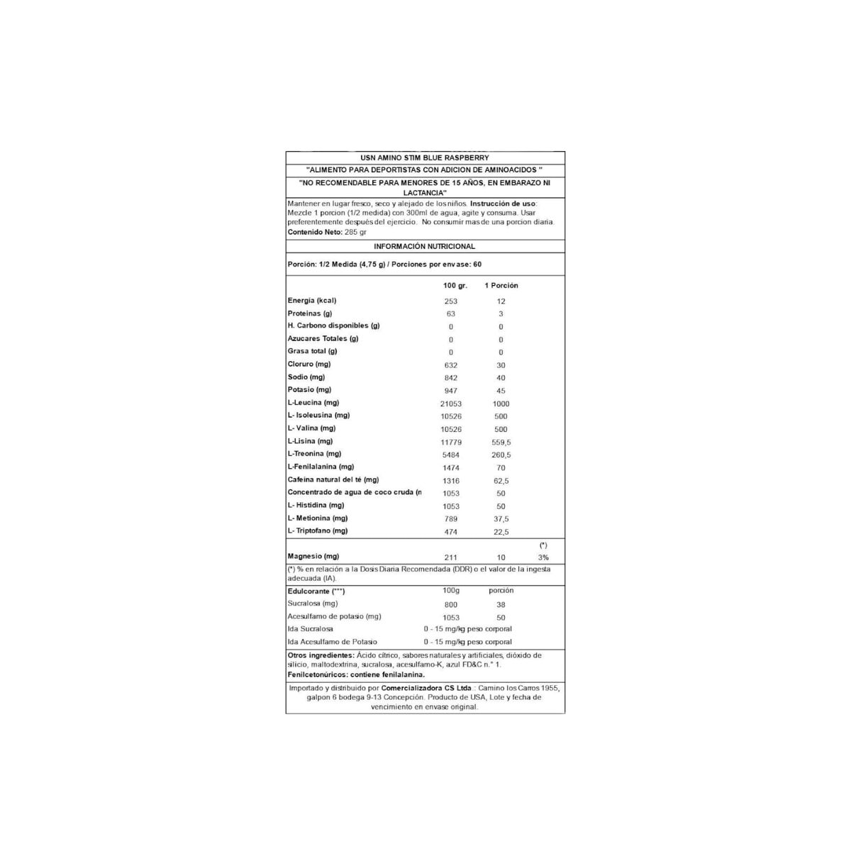 USN - Amino Stim 60 Servicios - Blue Raspberry - USN