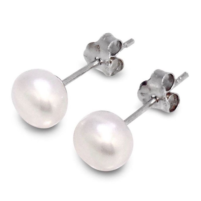 ANDREA COGGIOLA JOYAS - Aros Perla De Río Pequeña Blanca 6mm Plata Fina 925
