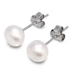 ANDREA COGGIOLA JOYAS - Aros Perla De Río Pequeña Blanca 6mm Plata Fina 925