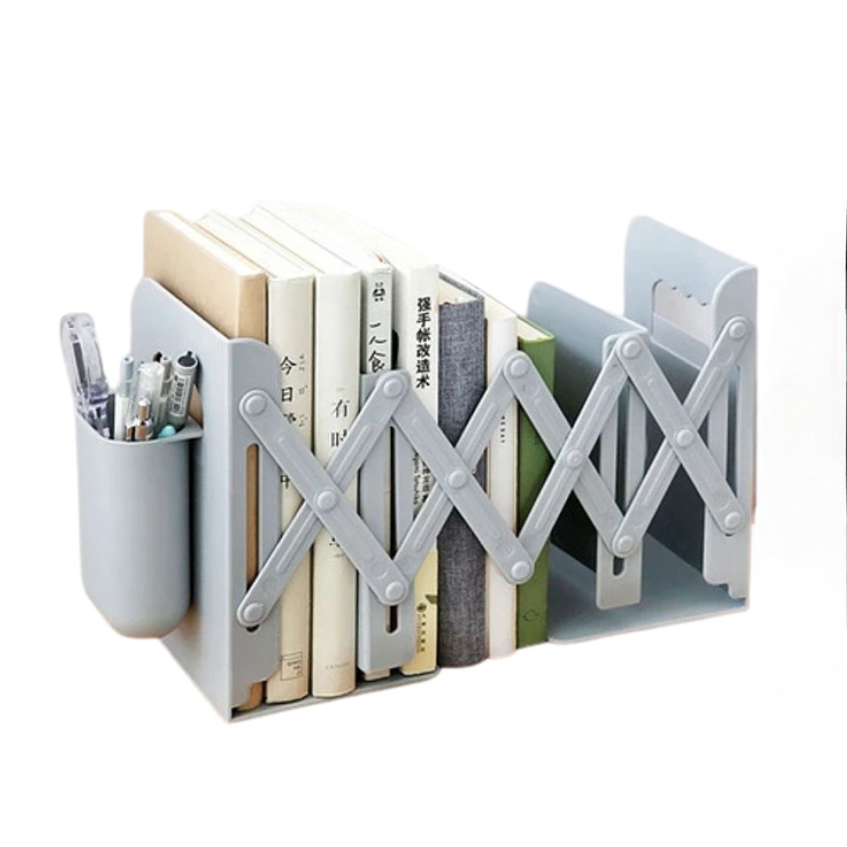 CRUSEC - Estante Organizador Soporte Libros Ajustable Con Portalápice Gris