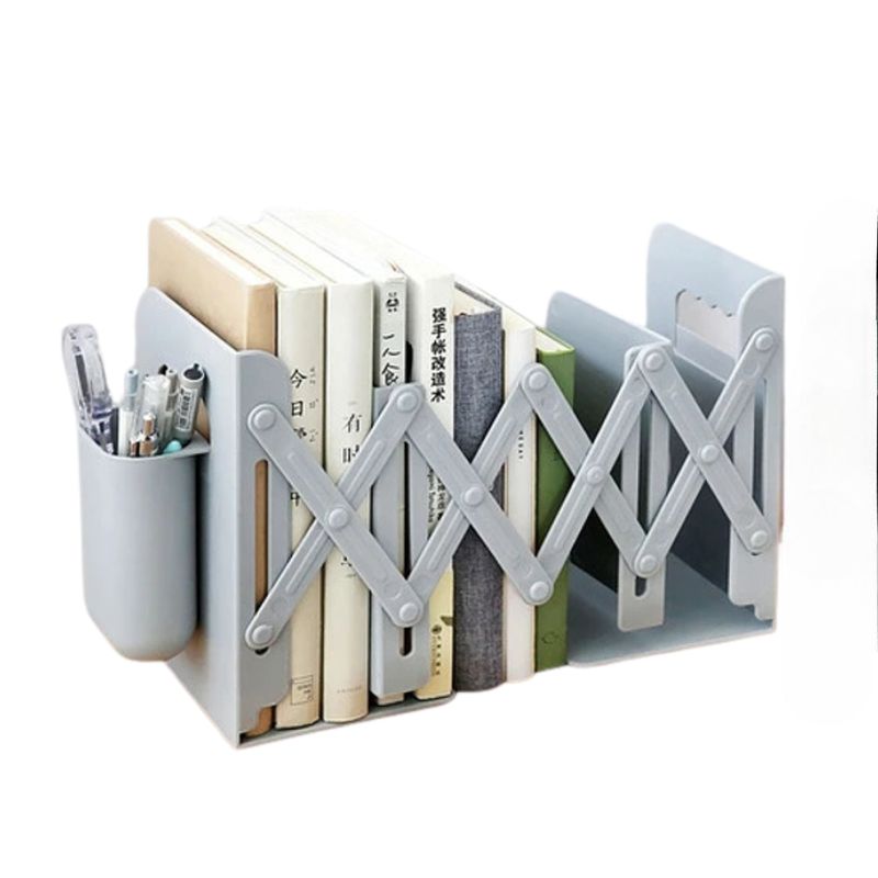 CRUSEC - Estante Organizador Soporte Libros Ajustable Con Portalápice Gris