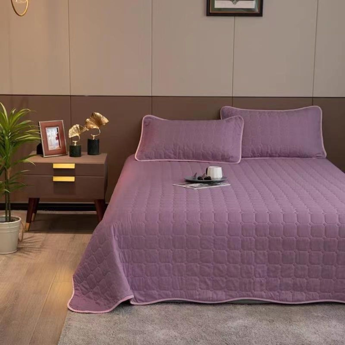 BJ HOGAR - Cubrecama Quilt Morado Rosado Reversible King