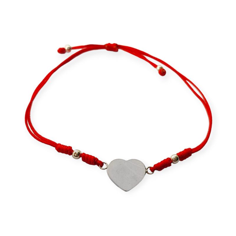 ANDREA COGGIOLA JOYAS - Pulsera Corazón Plano Plata Fina 925 Cordón Rojo