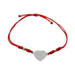 ANDREA COGGIOLA JOYAS - Pulsera Corazón Plano Plata Fina 925 Cordón Rojo