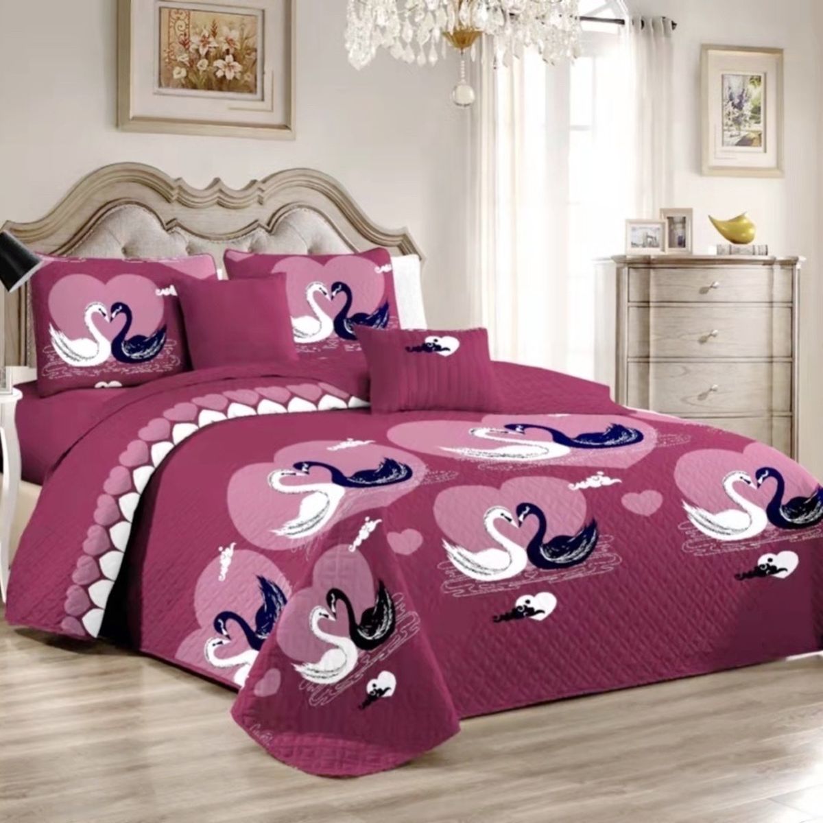 BJ HOGAR - Cubrecama Quilt Cisne 889 2 Plazas con 2 Fundas