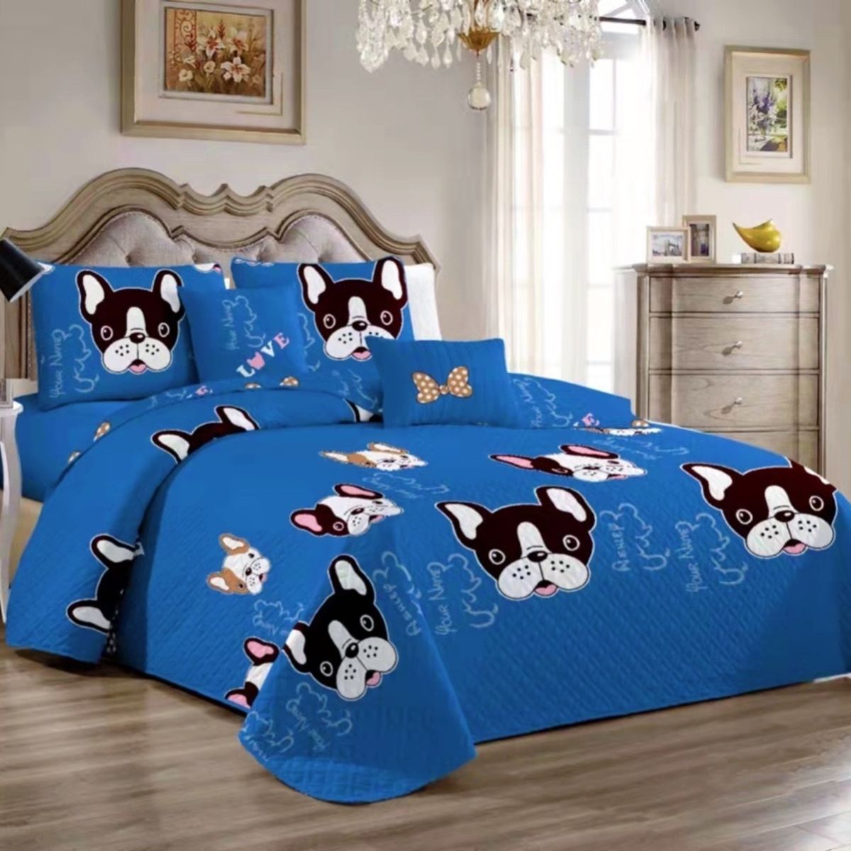 BJ HOGAR - Cubrecama Quilt Azul Perro 892 1.5 Plazas con 1 Funda