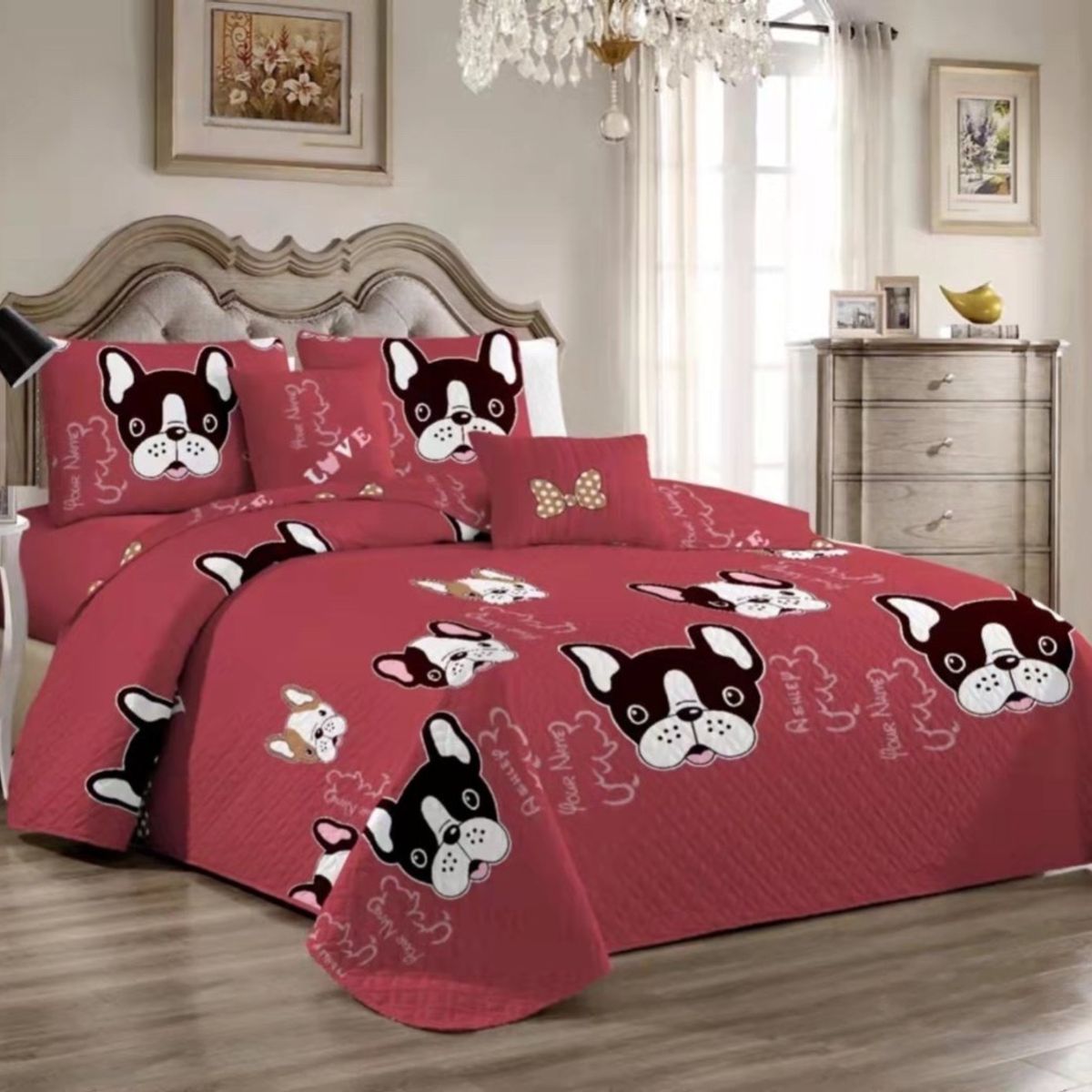 BJ HOGAR - Cubrecama Quilt Rojo Perro 891 1.5 Plazas con 1 Funda