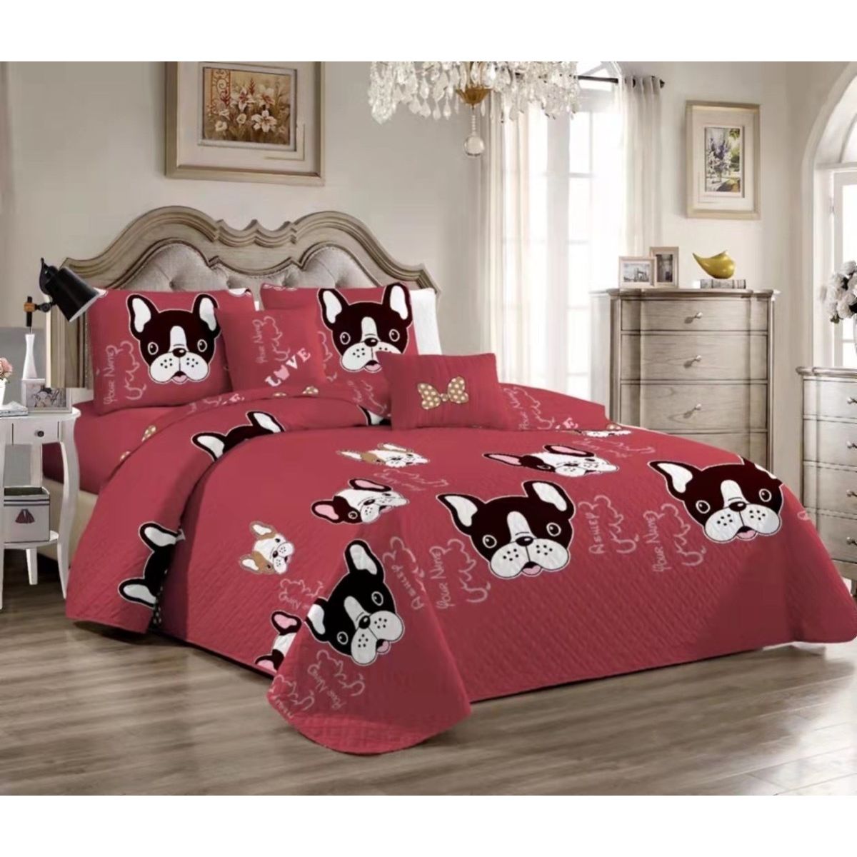 BJ HOGAR - Cubrecama Quilt Rojo Perro 891 1.5 Plazas con 1 Funda