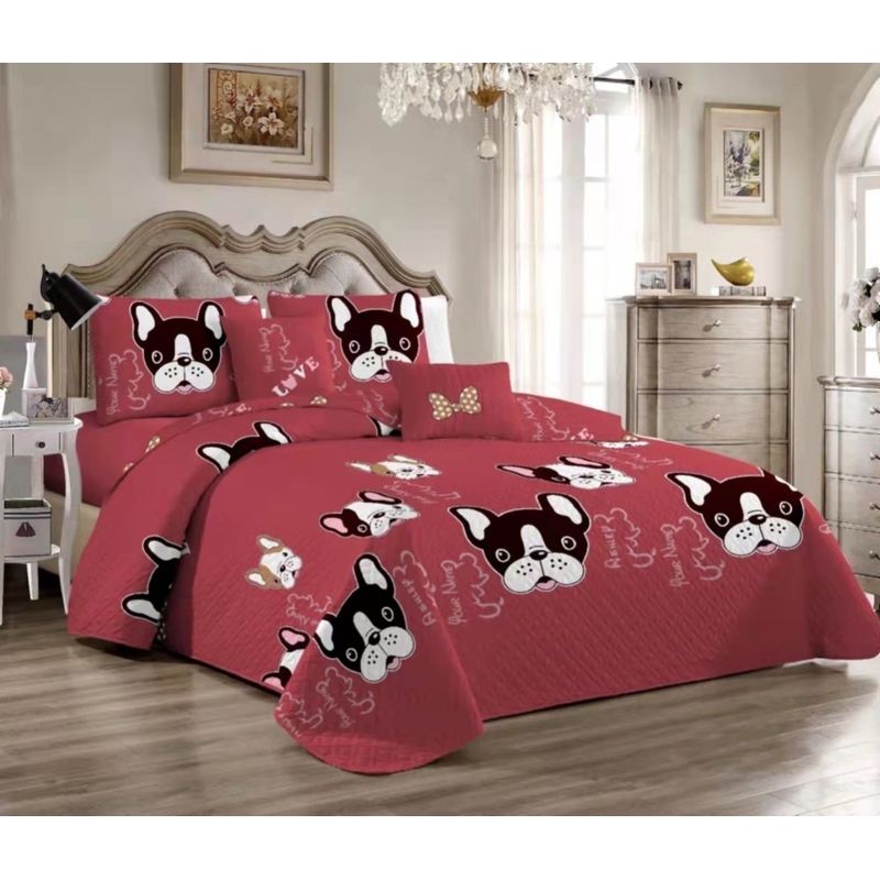 BJ HOGAR - Cubrecama Quilt Rojo Perro 891 1.5 Plazas con 1 Funda