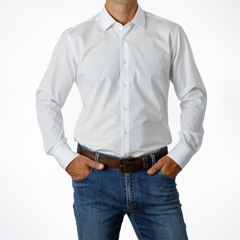 VANDINE - Camisa Hombre Etiqueta Negra Blanca Lisa VANDINE