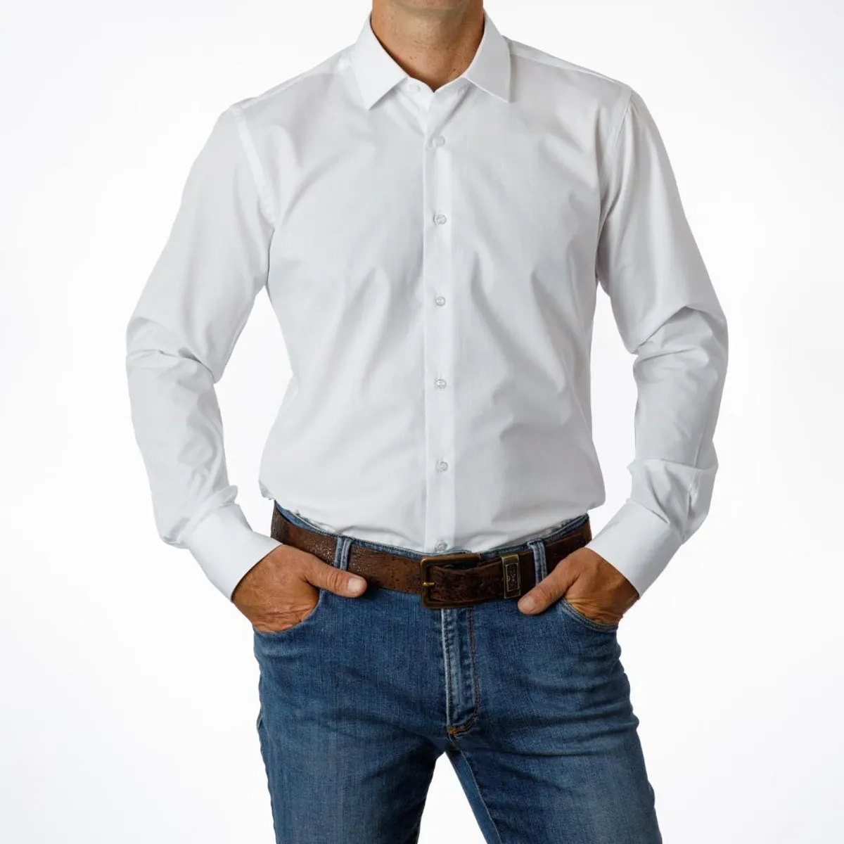 VANDINE - Camisa Hombre Etiqueta Negra Blanca Lisa VANDINE