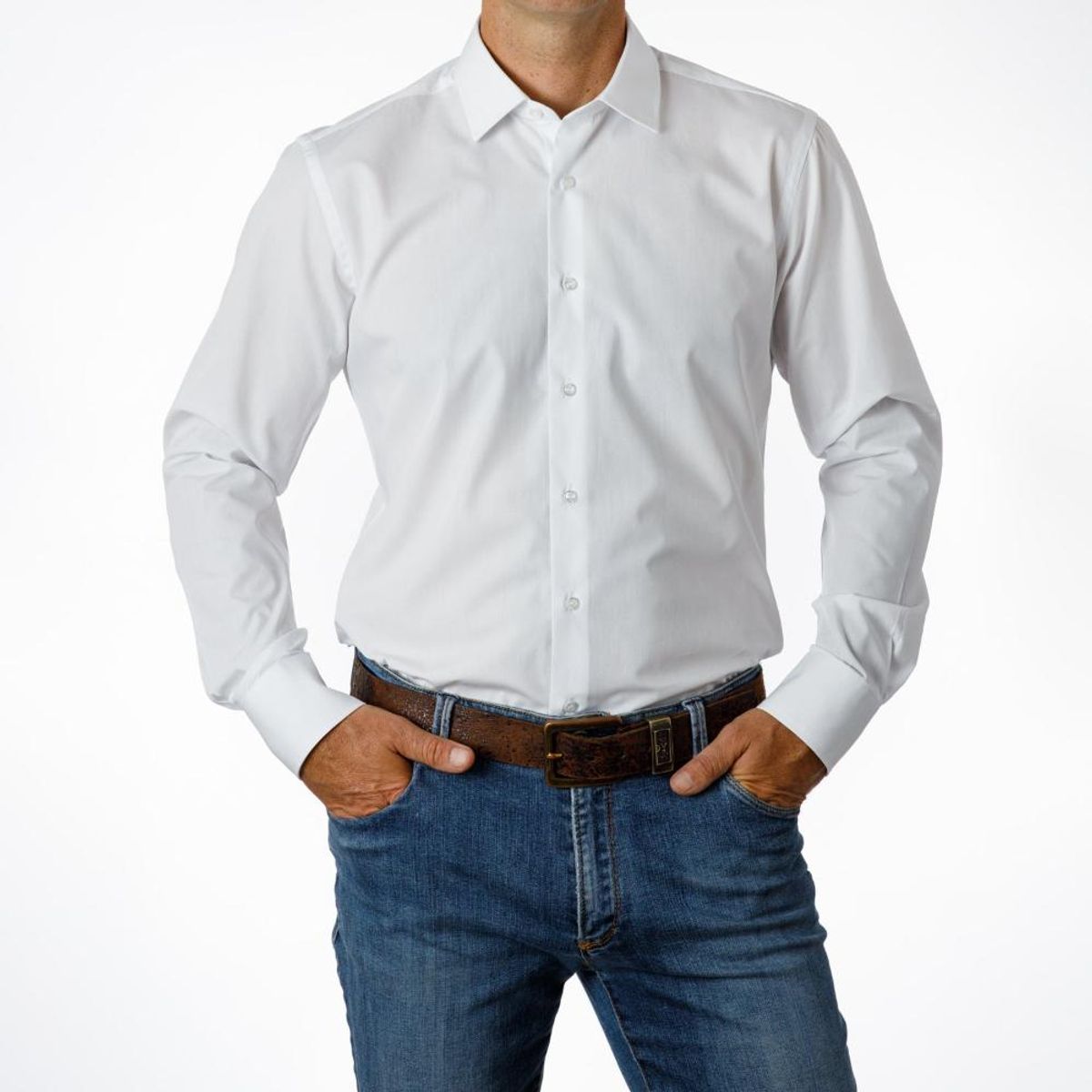 VANDINE - Camisa Hombre Etiqueta Negra Blanca Lisa VANDINE
