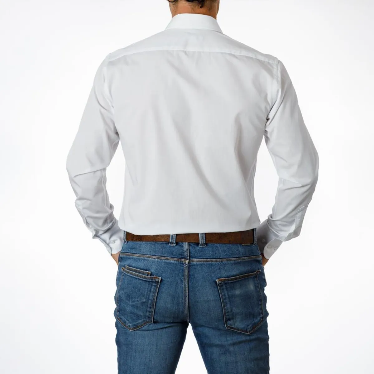 VANDINE - Camisa Hombre Etiqueta Negra Blanca Lisa VANDINE