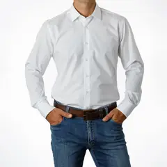 VANDINE - Camisa Hombre Etiqueta Negra Blanca Lisa