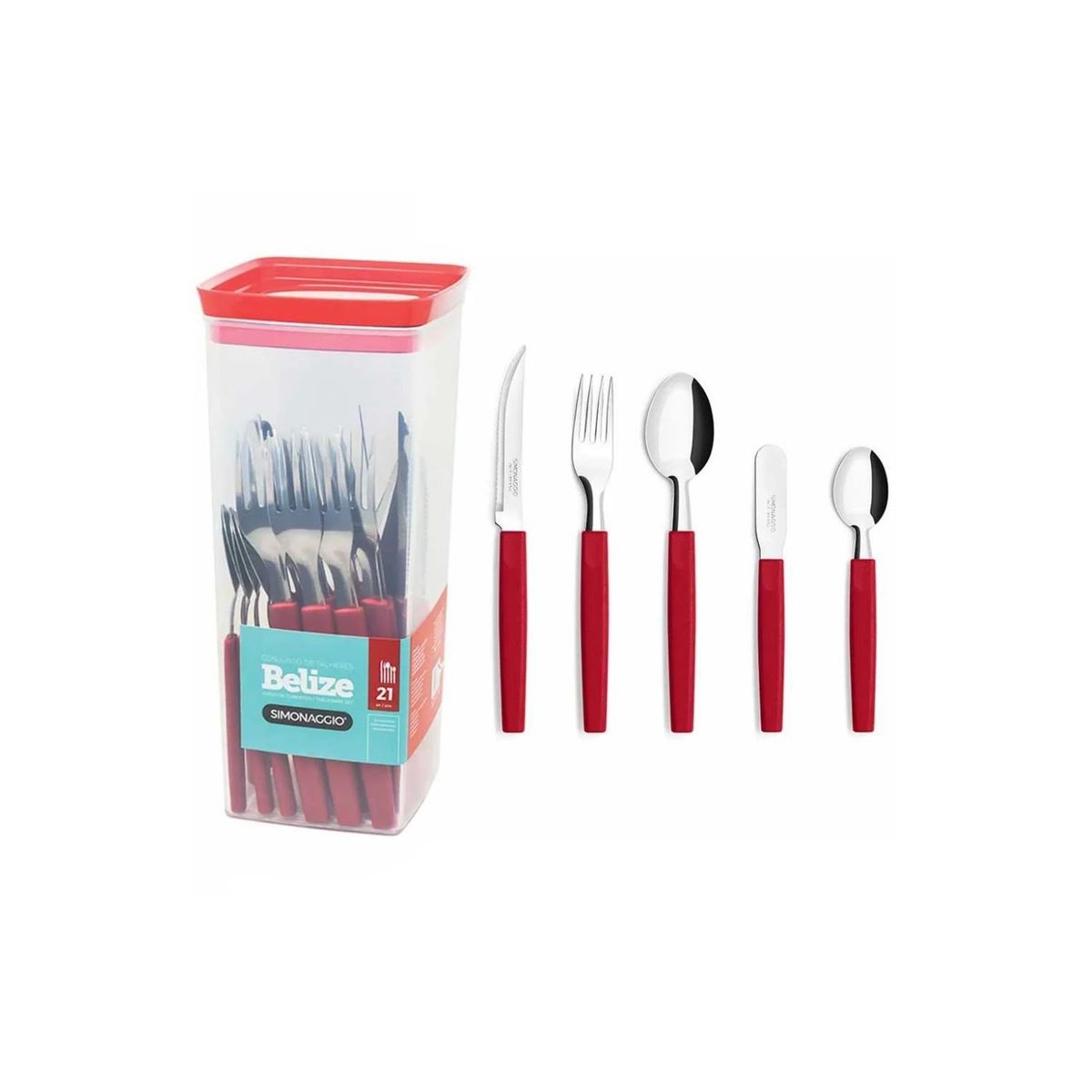 GENERICO - Set de cubiertos Simonaggio belize contenedor 21 piezas rojo