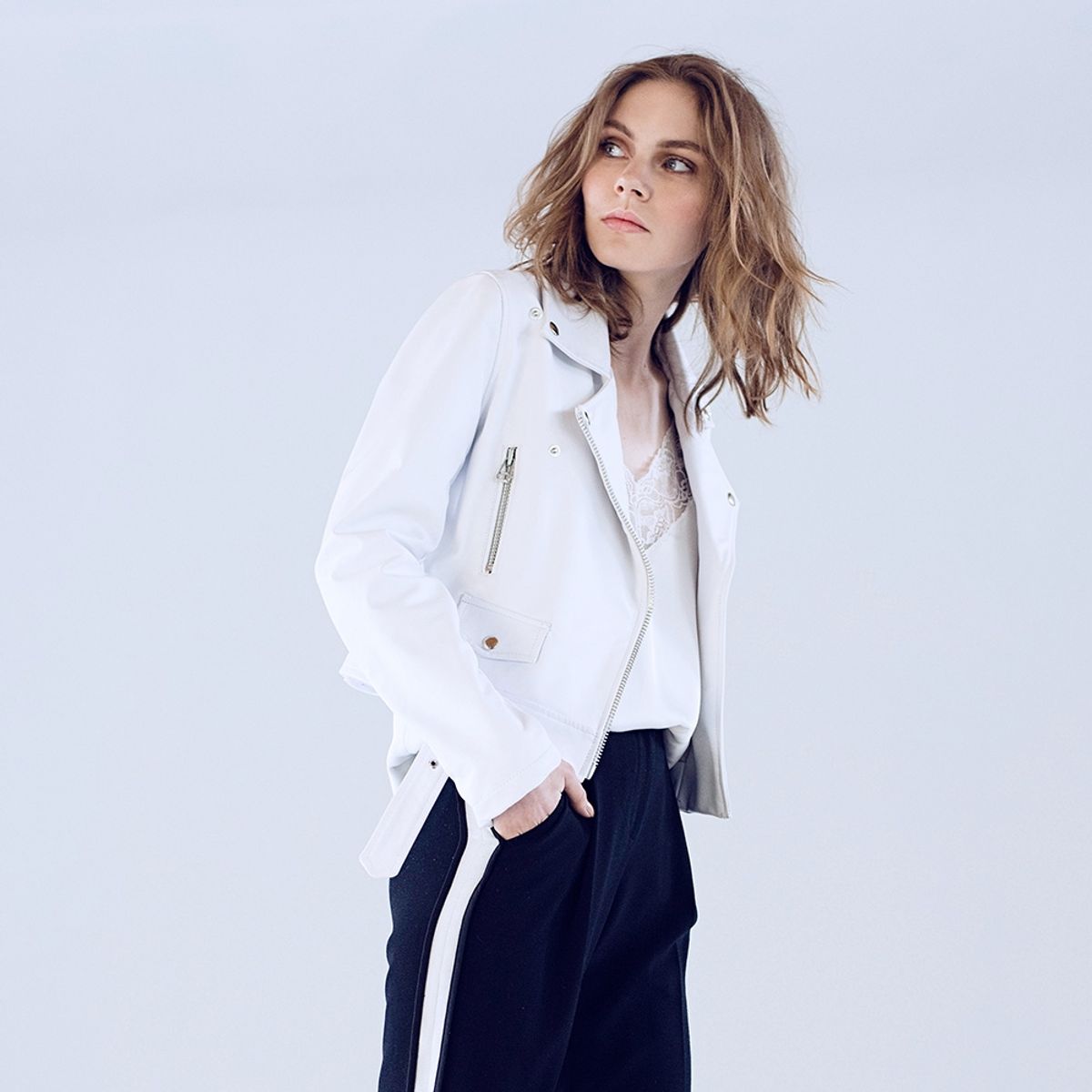 AMEN LEATHER - Chaqueta de Cuero Biker Sara Blanca Amen