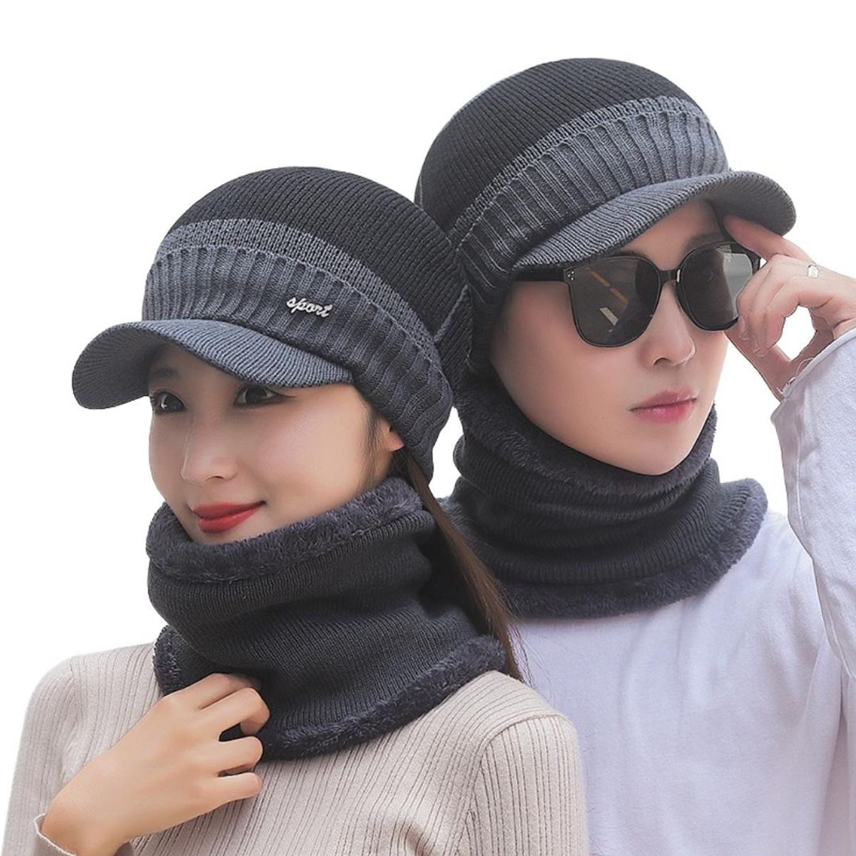 CRUSEC - Set Calentador De Gorro Con Visera Más Bufanda Unisex