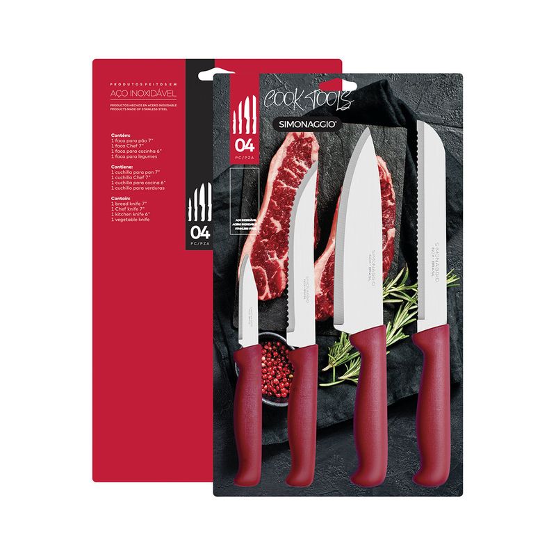 GENERICO - Set cuchillos para cocina Simonaggio Cooktools 4 piezas rojo