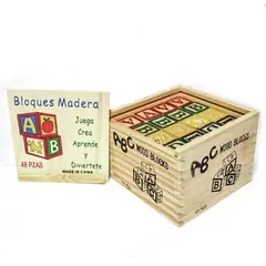 MIA JUGUETERIA - CUBO 48 PIEZAS LETRAS NÚMEROS MADERA MÍA JUGUETERÍA