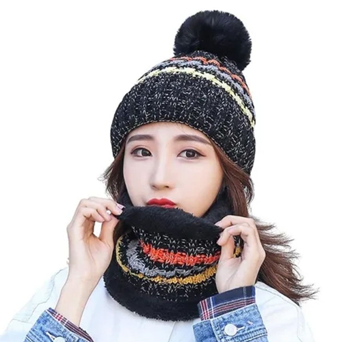 CRUSEC - Set Calentador De Gorro Con Bufanda Para Mujer Invierno