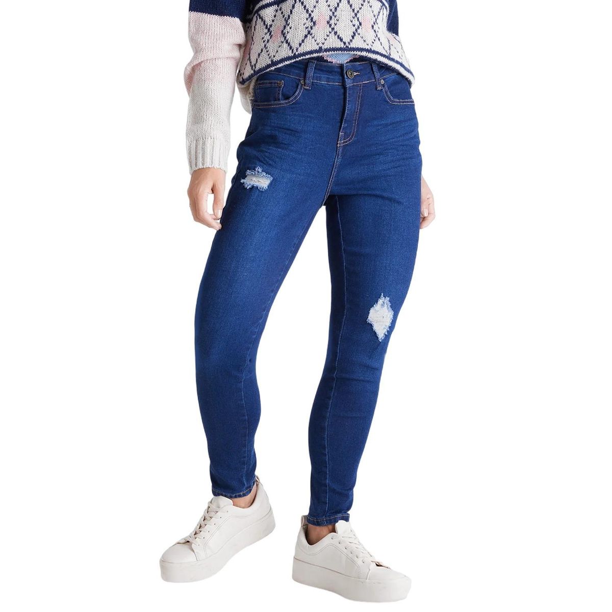 CURVI - Jeans Pitillo 5 Bolsillos Con Roturas Mujer Curvi