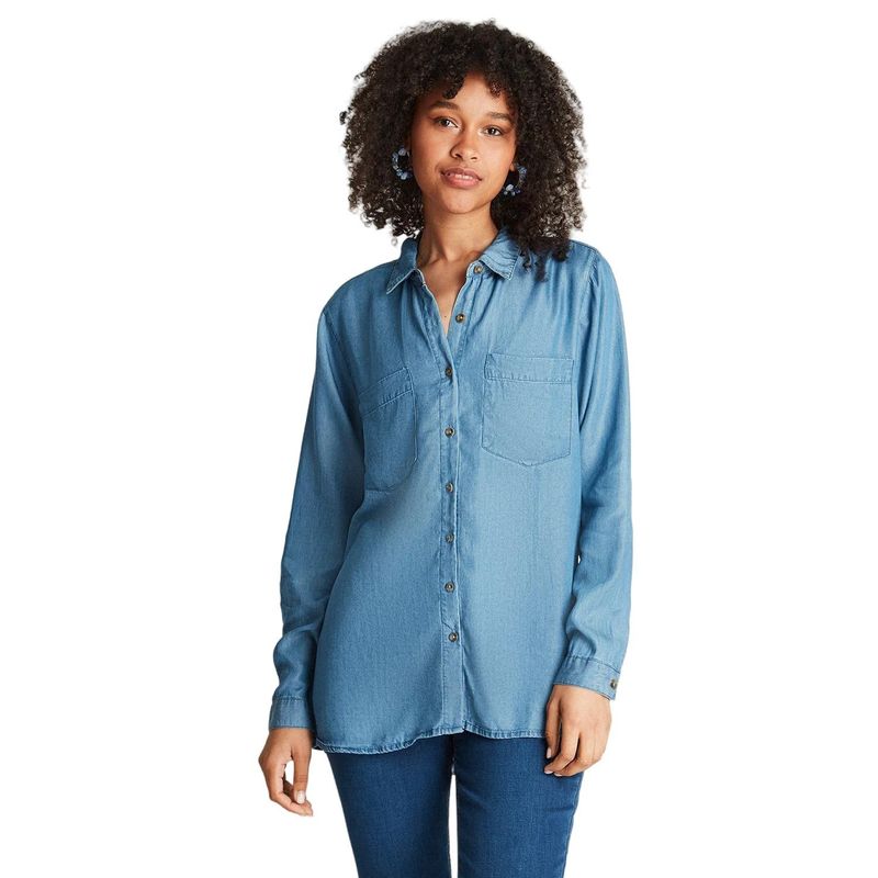CURVI - Blusa Mezclilla Bolsillos Basica Lyocell