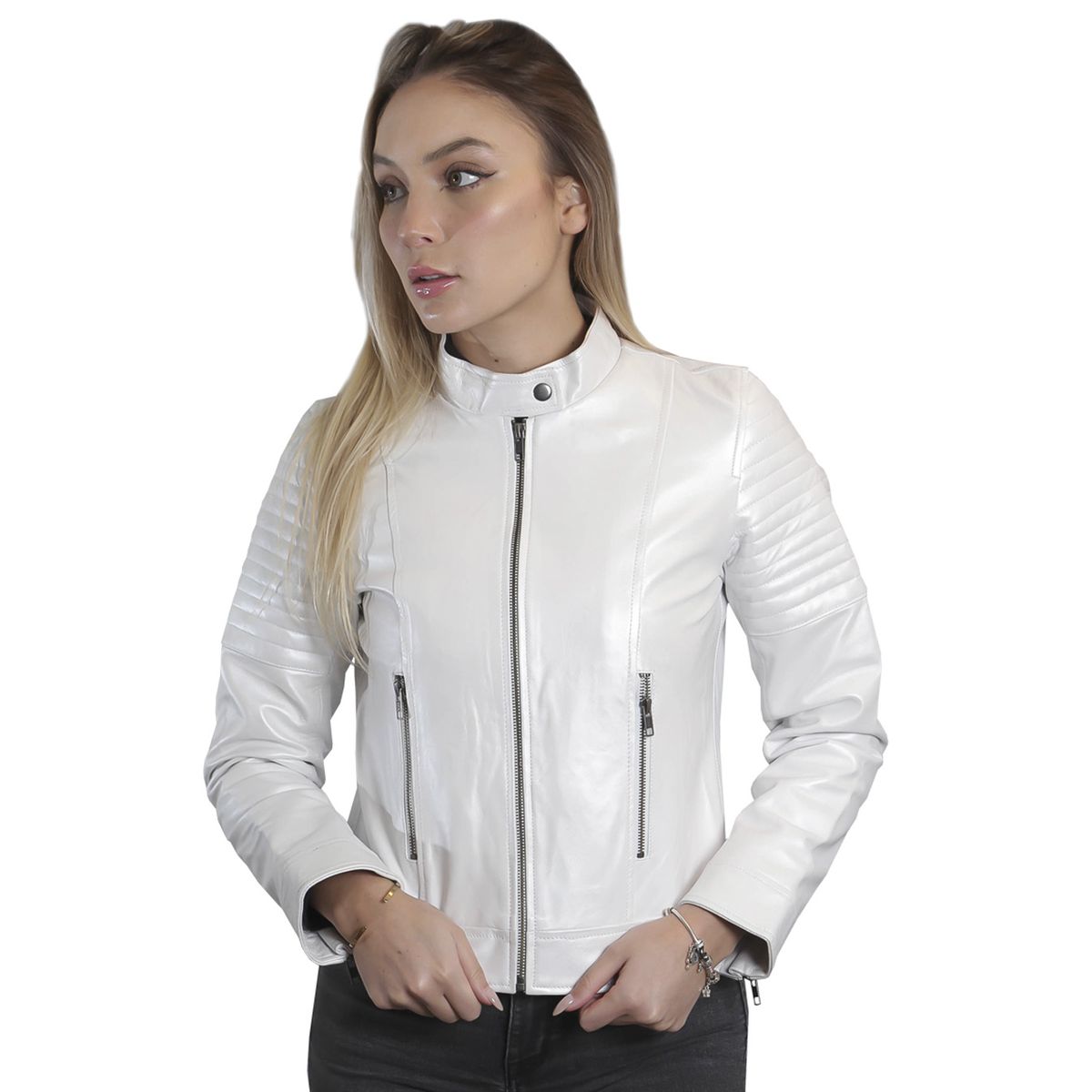 TODOPIEL - Chaqueta de Cuero Mujer Blanco Todopiel