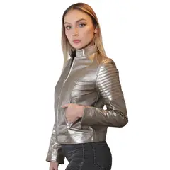 TODOPIEL - Chaqueta de Cuero Mujer Plateado
