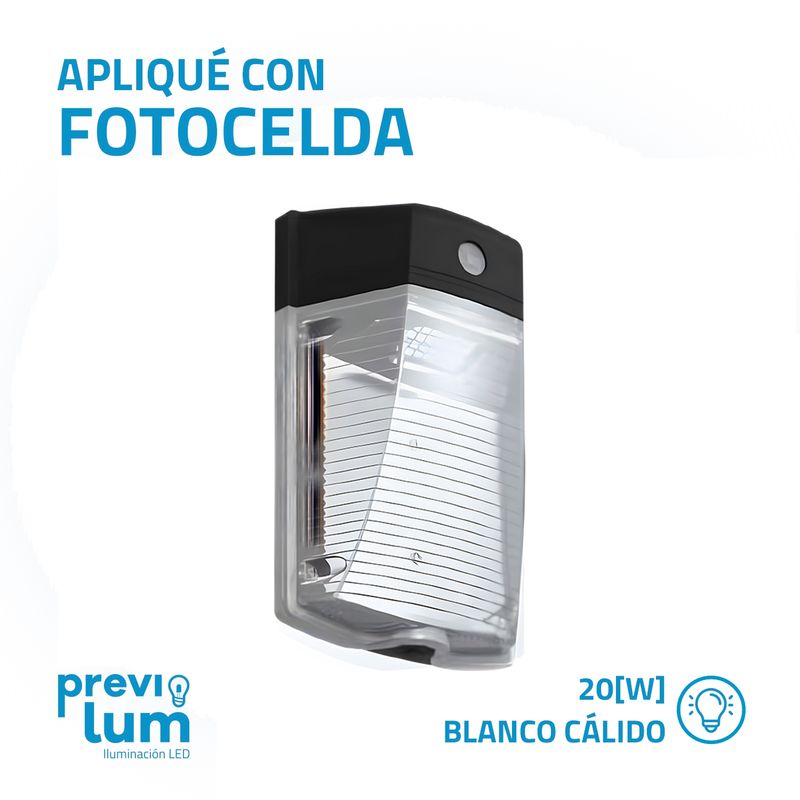 PREVILUM - Aplique con FOTOCELDA 20W Blanco Cálido