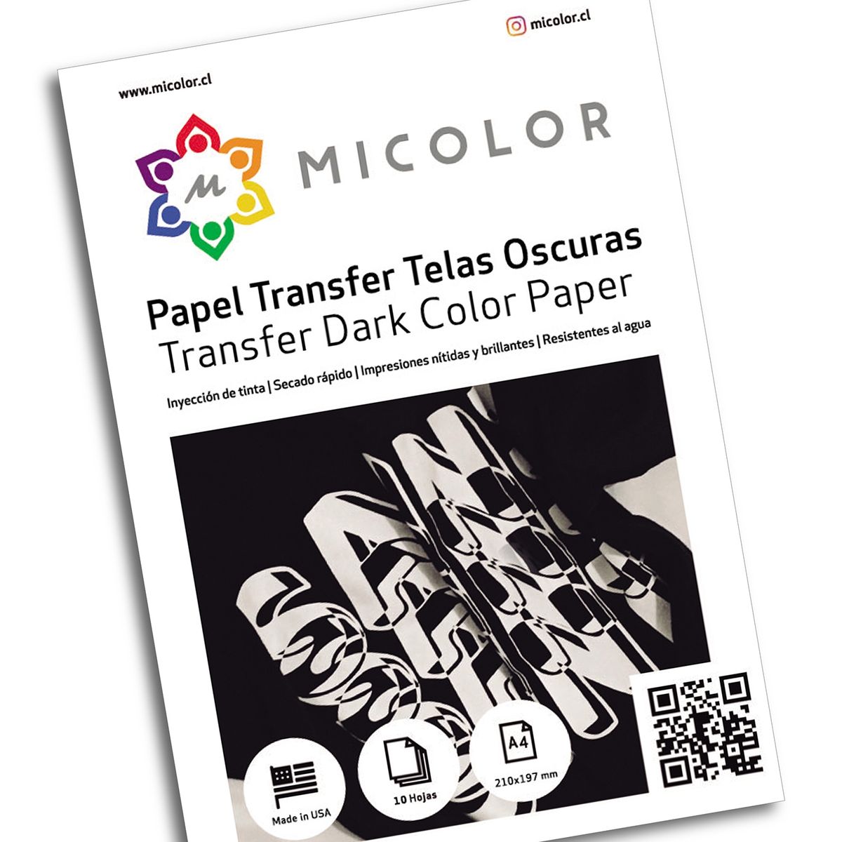 MICOLOR - Papel Transfer para Tela O Ropa Oscura A4 20 Hojas Inkjet
