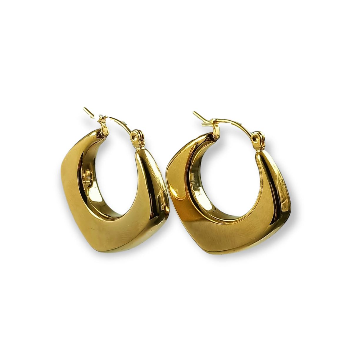 ELBAULDEJUMA - Argollas aros Chunky hoop Figura Rombo Chapado Oro 18k hipoalergénica