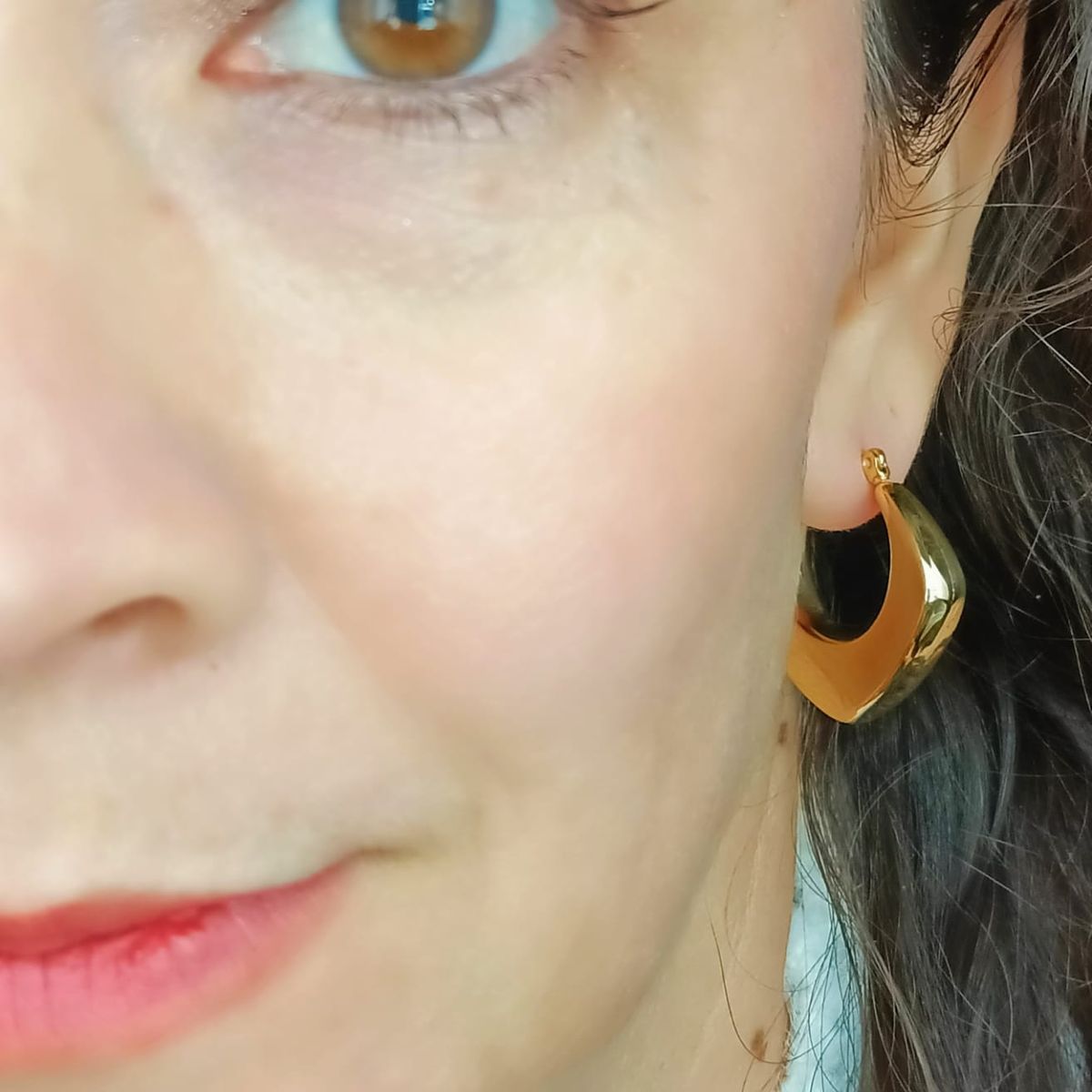 ELBAULDEJUMA - Argollas aros Chunky hoop Figura Rombo Chapado Oro 18k hipoalergénica