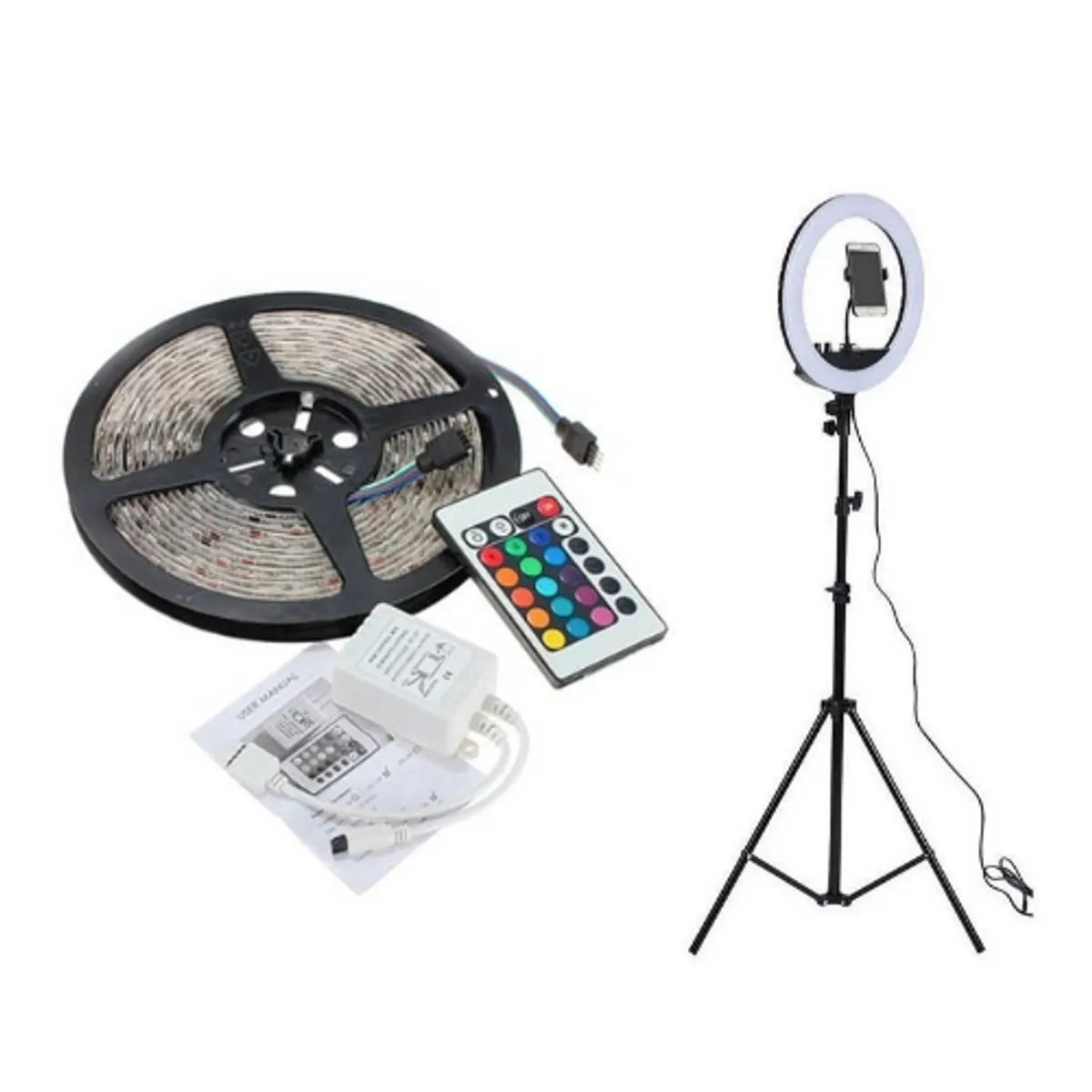 HB LEDS - PACK TIK TOK ARO DE LUZ 26CM Y CINTA LED CON CONTROL 5M 60LEDS