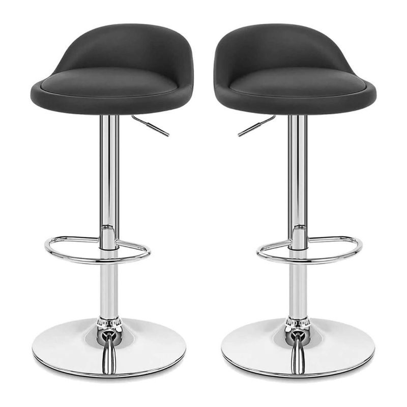 DETODOYMAS - Pack X2 Silla Piso Bar Altura Regulable Taburete Respaldo - Negro